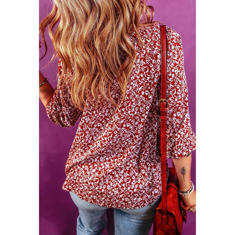 Sugar & Lace Womens Burgundy Floral Print Blouse