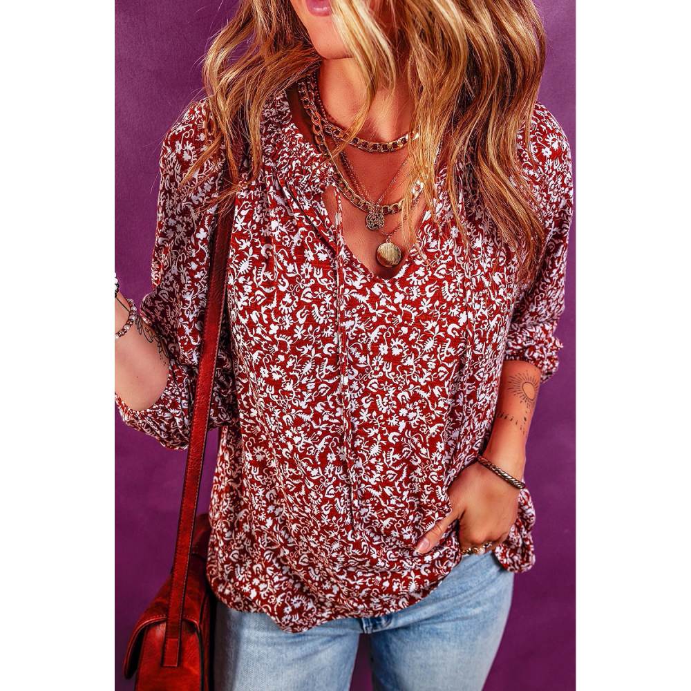 Sugar & Lace Womens Burgundy Floral Print Blouse