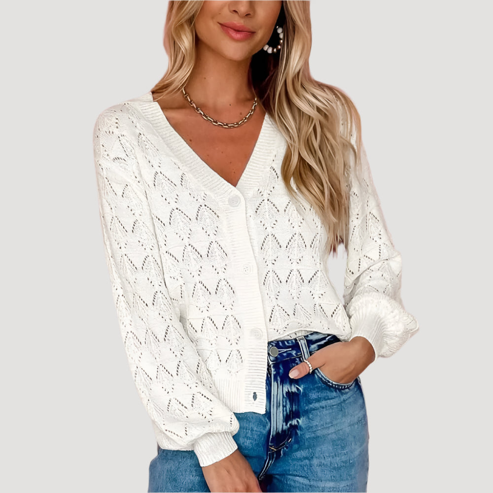 Sugar & Lace Womens Buttoned Crochet Cardigan White - SL271897-1