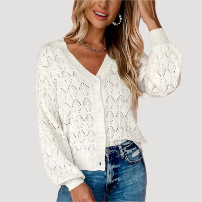 Sugar & Lace Womens Buttoned Crochet Cardigan White - SL271897-1