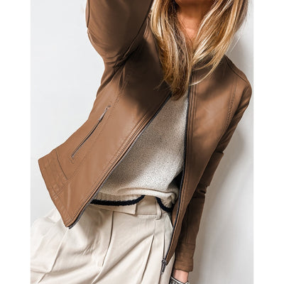 Sugar & Lace Womens Chestnut Leather Bomber Jacket