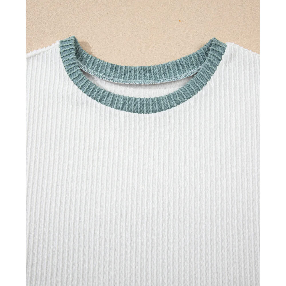 Sugar & Lace Womens Color Block Corded Knit Crew Neck Blouse White