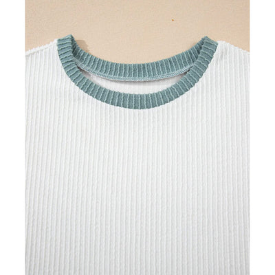 Sugar & Lace Womens Color Block Corded Knit Crew Neck Blouse White