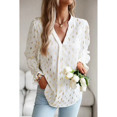 Sugar & Lace Womens Crescent Print Notched Neck Flounce Sleeve Blouse - SL25130857-P15