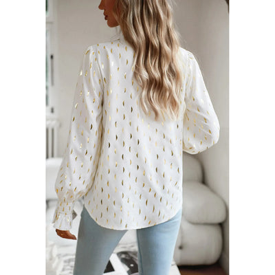 Sugar & Lace Womens Crescent Print Notched Neck Flounce Sleeve Blouse - SL25130857-P15