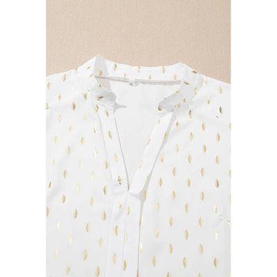 Sugar & Lace Womens Crescent Print Notched Neck Flounce Sleeve Blouse - SL25130857-P15