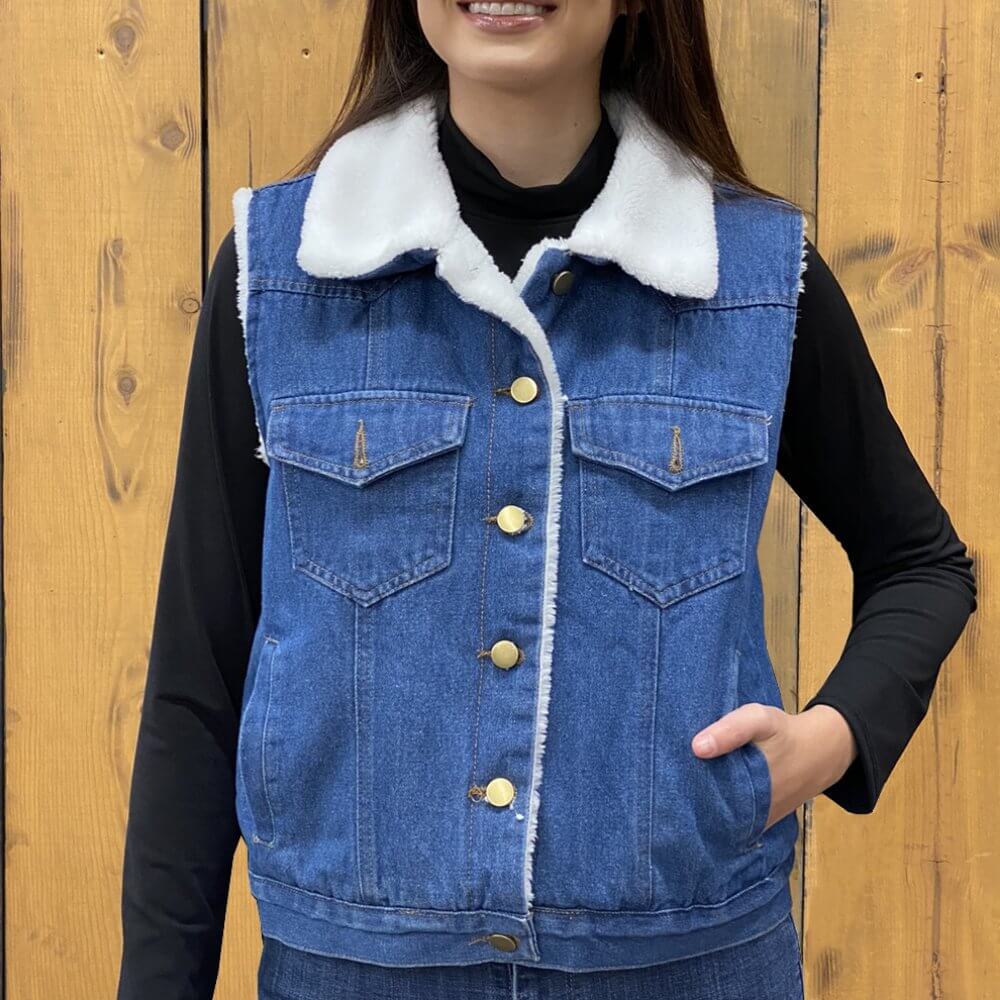 Sugar & Lace Womens Mid Wash Denim Vest