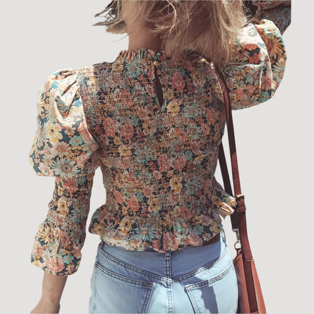 Sugar & Lace Womens Floral Bubble Sleeve Blouse