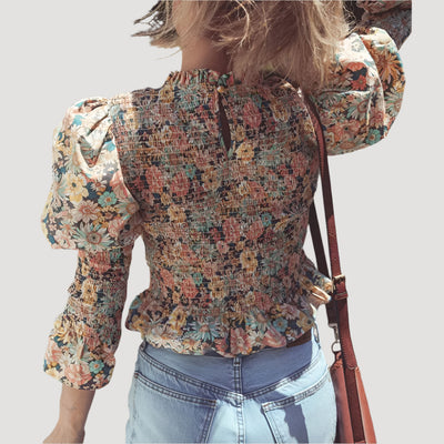Sugar & Lace Womens Floral Bubble Sleeve Blouse