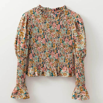 Sugar & Lace Womens Floral Bubble Sleeve Blouse