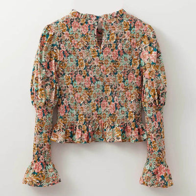 Sugar & Lace Womens Floral Bubble Sleeve Blouse