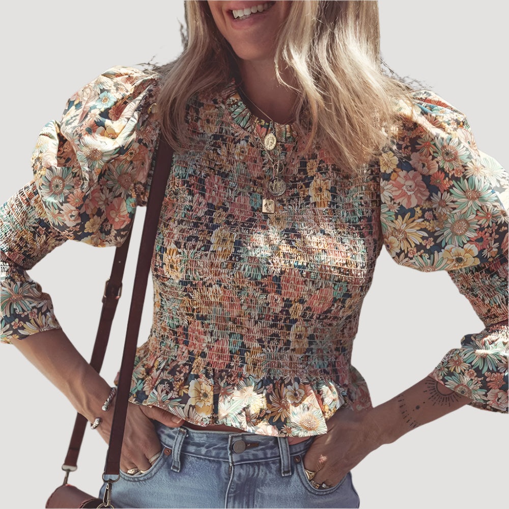 Sugar & Lace Womens Floral Bubble Sleeve Blouse