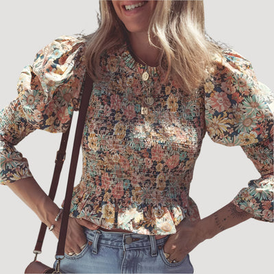 Sugar & Lace Womens Floral Bubble Sleeve Blouse