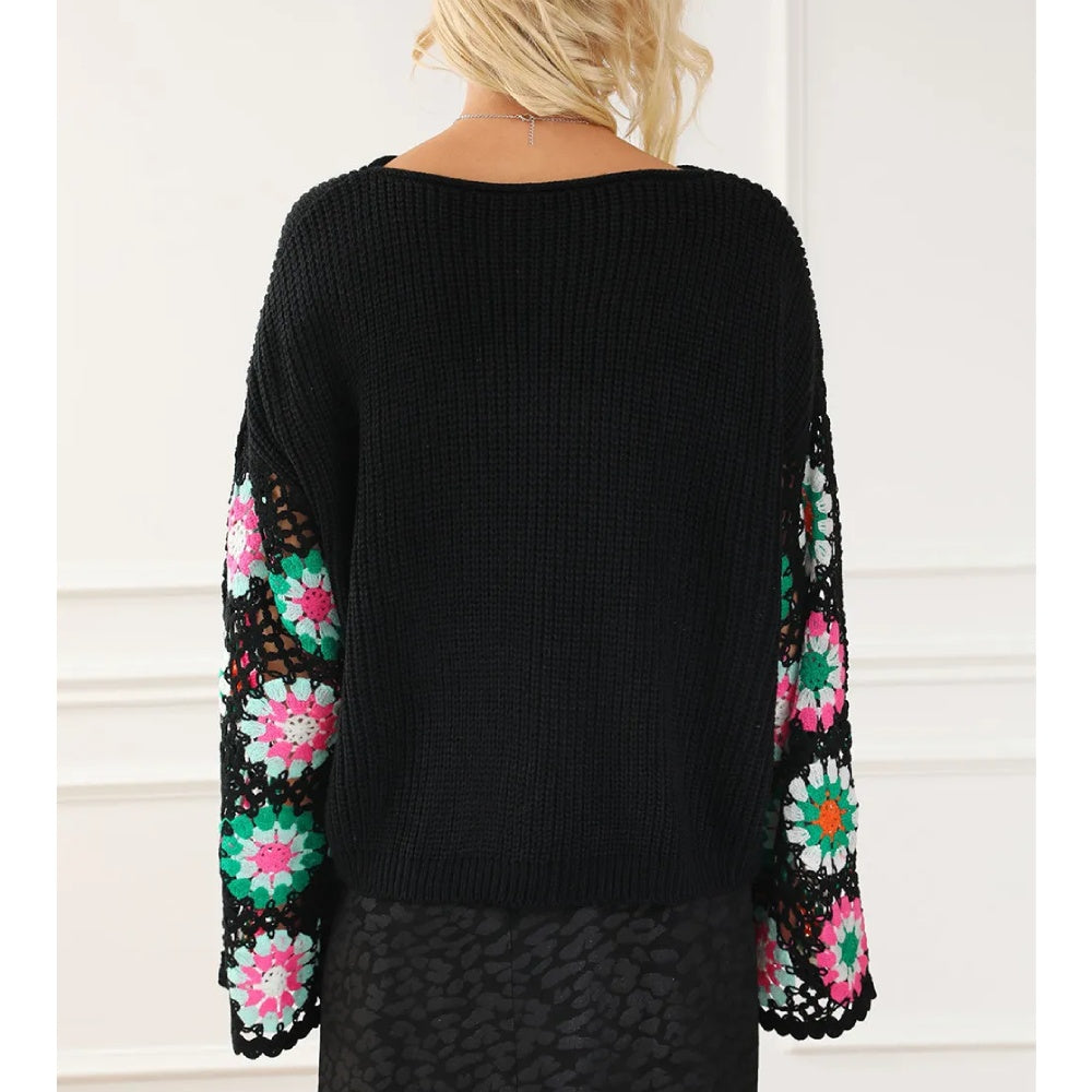 Sugar & Lace Womens Floral Crochet Sweater