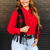 Sugar & Lace Womens Floral Embroidered Fringe Vest Black - SLV2022-BLK