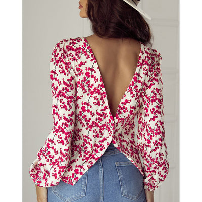 Sugar & Lace Womens Floral Print Open Back Blouse