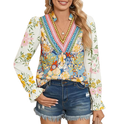 Sugar & Lace Womens Floral Print Ruffled Blouse