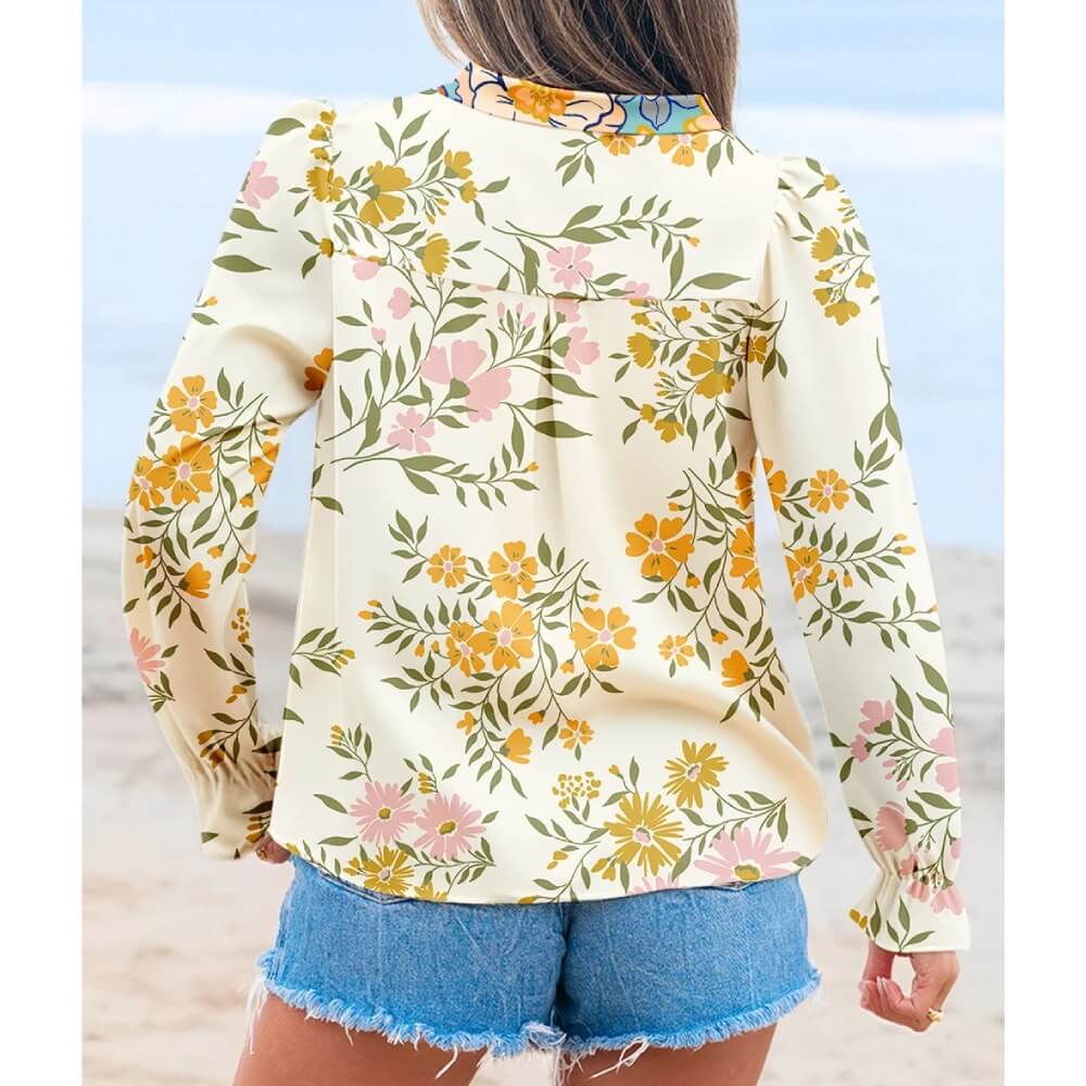 Sugar & Lace Womens Floral Print Ruffled Blouse Sky Blue - SL25132807-P420