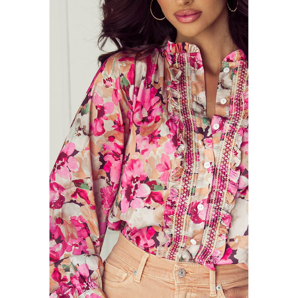 Sugar & Lace Womens Floral Print Ruffled Stitch Blouse