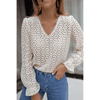 Sugar & Lace Womens Flower Lace V Neck Ruffled Sleeve Blouse Beige