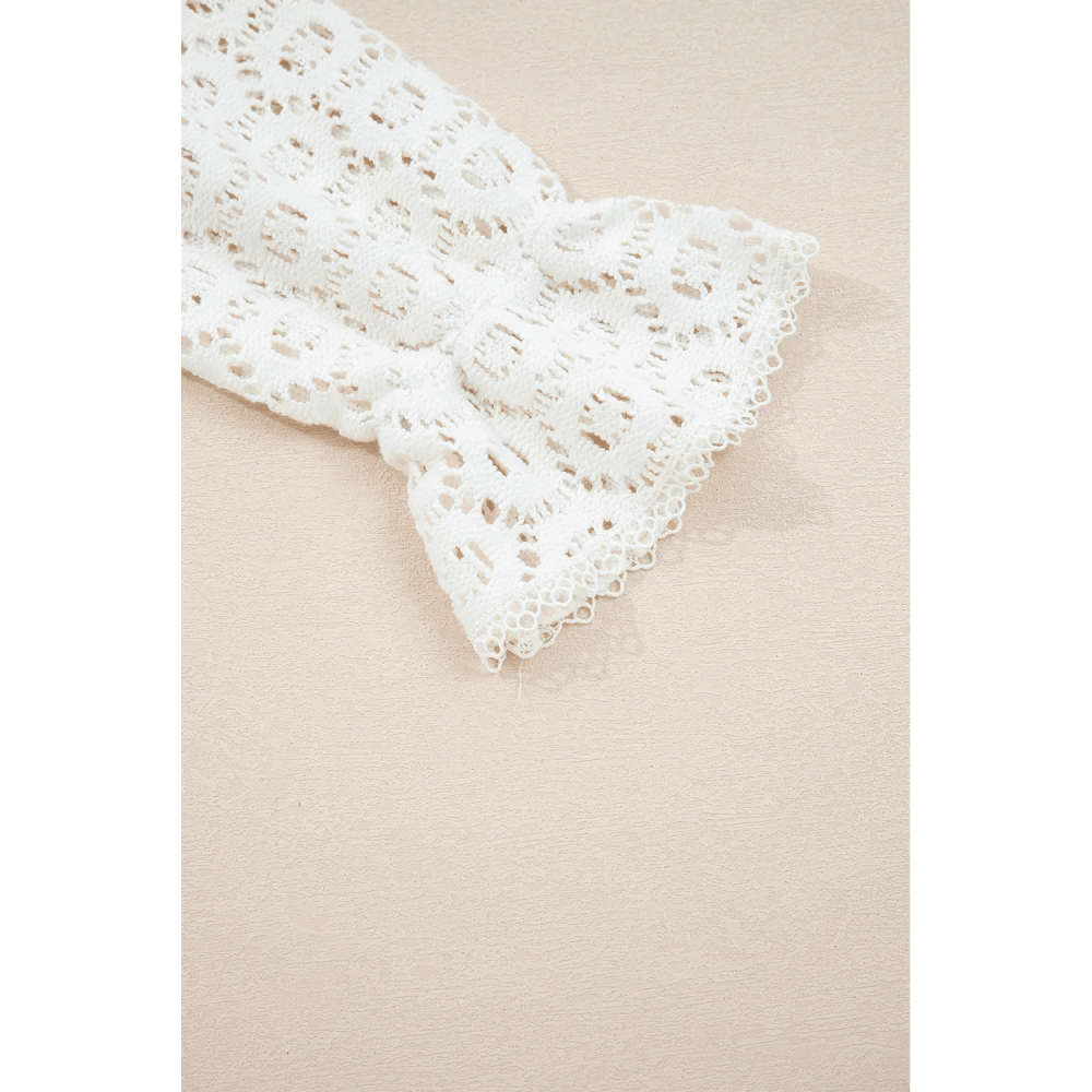 Sugar & Lace Womens Flower Lace V Neck Ruffled Sleeve Blouse Beige