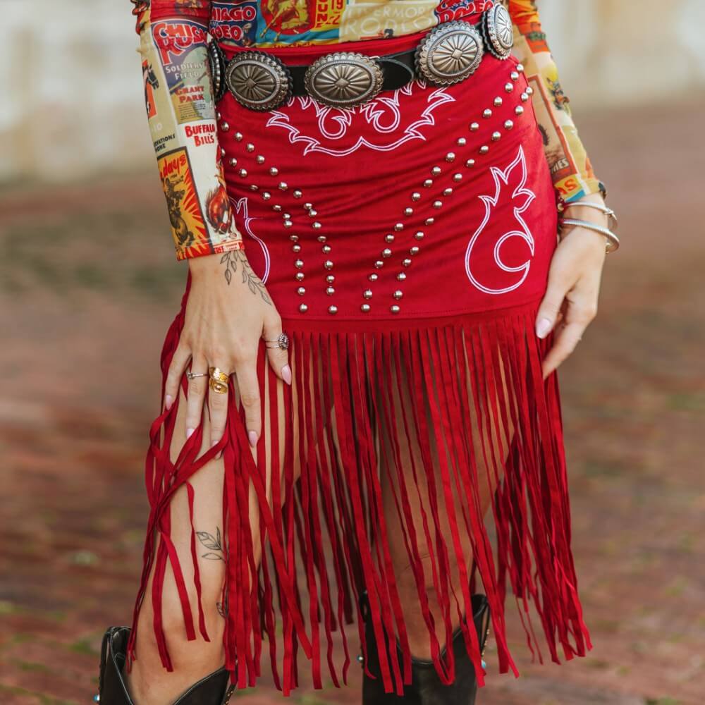 Sugar & Lace Womens Fringe Skirt Red - SLSK434-RED