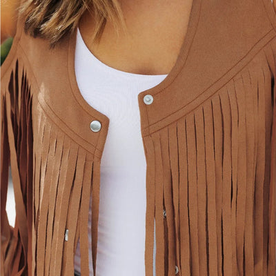 Sugar & Lace Womens Fringed Camel Vest