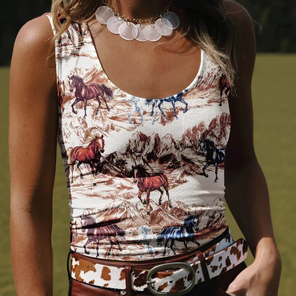 Sugar & Lace Womens Horse Hat Western Slim Tank Top Brown - SL25613943-P1720