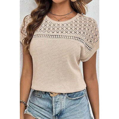 Sugar & Lace Womens Lace Patchwork Blouse Oatmeal