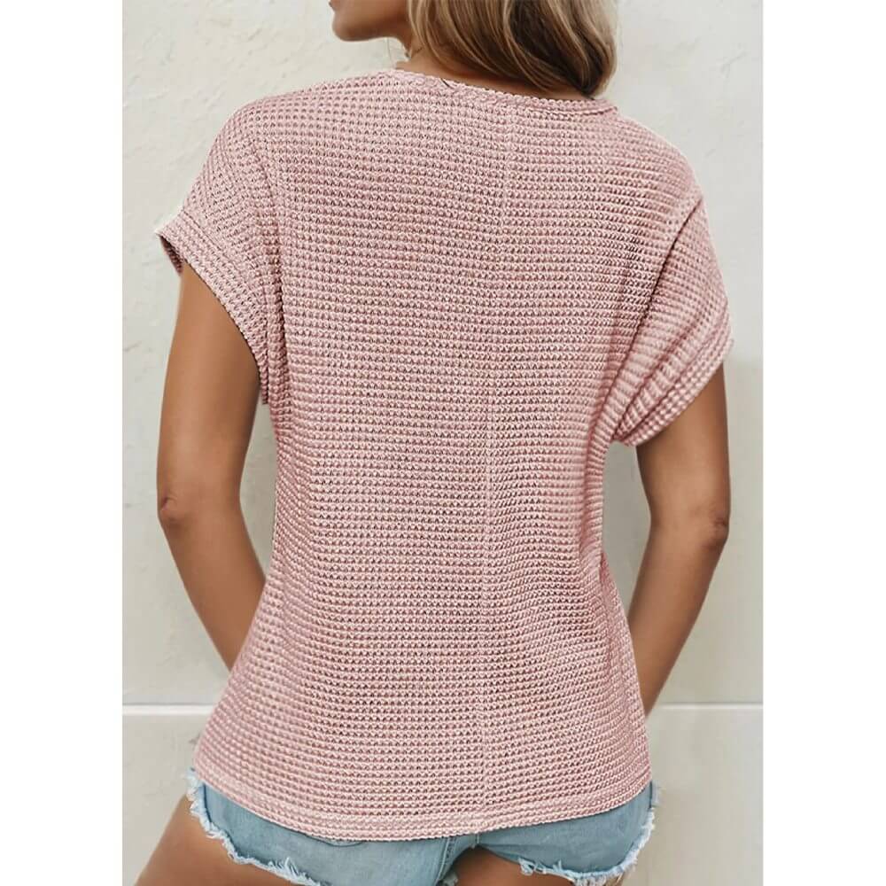 Sugar & Lace Womens Lace Patchwork Waffle Blouse