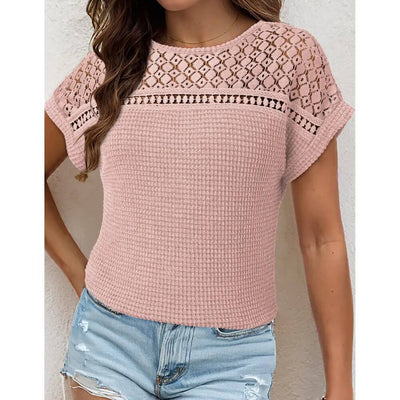 Sugar & Lace Womens Lace Patchwork Waffle Blouse