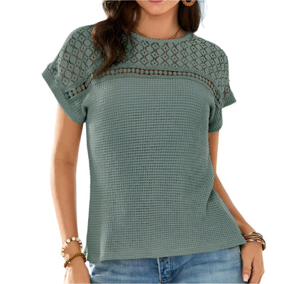 Sugar & Lace Womens Lace Patchwork Waffle Blouse