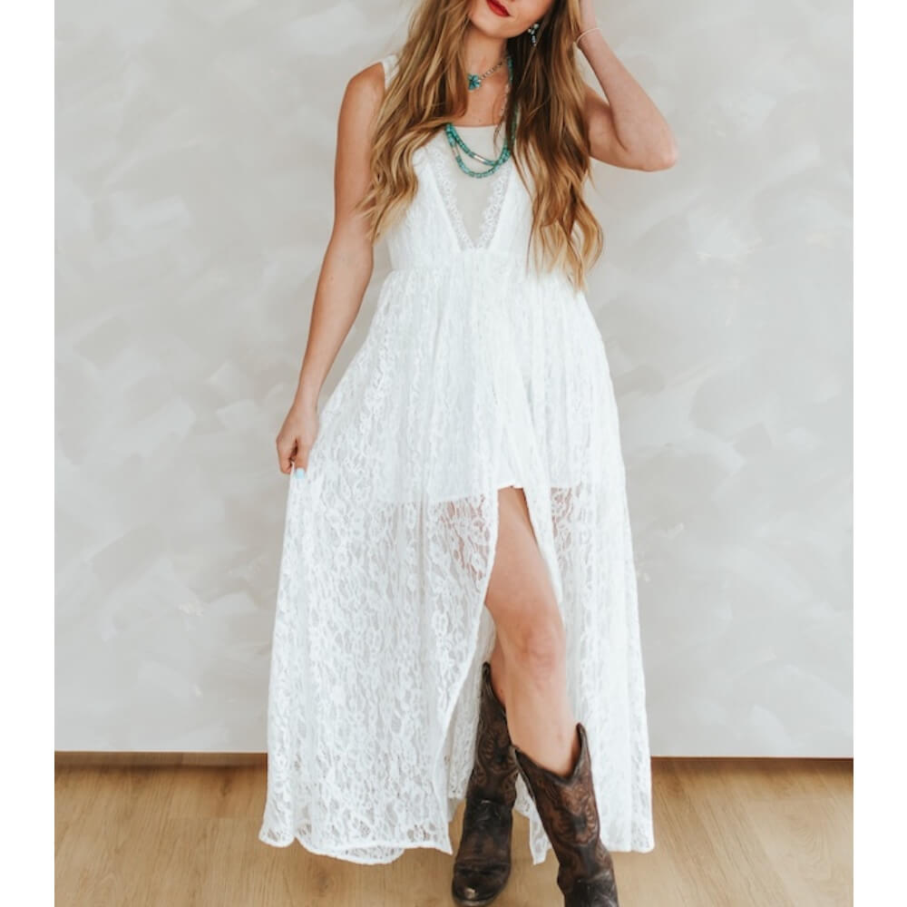 Sugar & Lace Womens Lace V Neck Dress Ivory - SLDR728-IVY