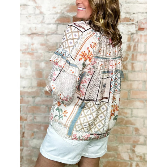 Sugar & Lace Womens Multicolor Boho Blouse | Floral Pattern