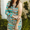 Sugar & Lace Womens One Sleeve Fringe Dress Turquoise Aztec - SLDR492-TURAZT