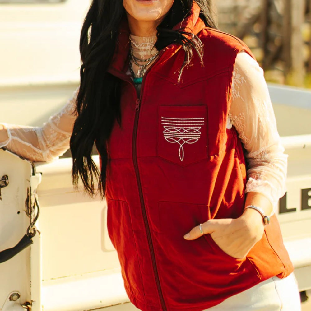 Sugar & Lace Womens Puffer Aztec Bootstitch Vest Burgundy - SLJO235-BUR