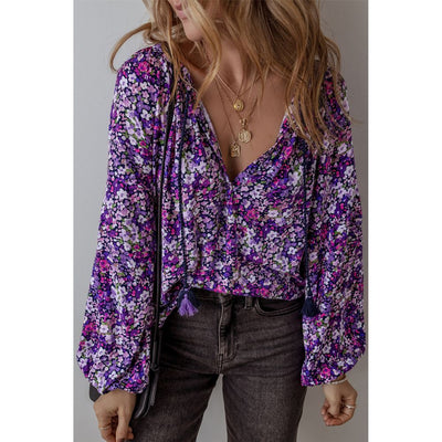 Sugar & Lace Womens Purple Flower Blouse