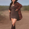 Sugar & Lace Womens Quilted Lined Shacket Brown/Red - SLJO334-BWRED