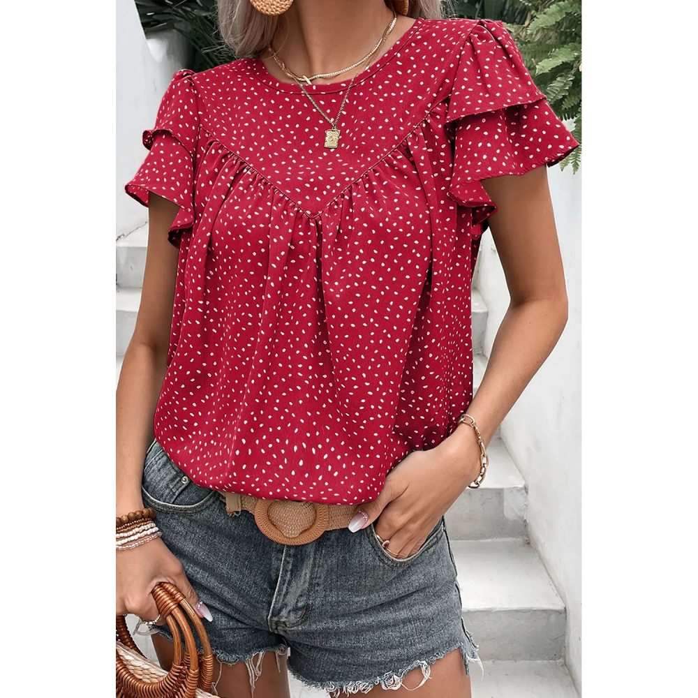 Sugar & Lace Womens Red Dotted Blouse 