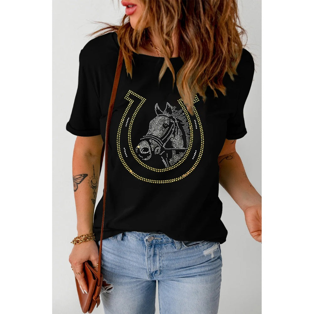 Sugar & Lace Womens Rhinestone Horseshoe T-Shirt