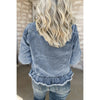 Sugar & Lace Womens Ruffle Raw Hem Flap Pockets Denim Jacket