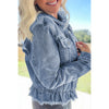 Sugar & Lace Womens Ruffle Raw Hem Flap Pockets Denim Jacket