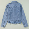 Sugar & Lace Womens Ruffle Raw Hem Flap Pockets Denim Jacket