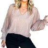 Sugar & Lace Womens Sequin Plisse Blouse