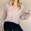 Sugar & Lace Womens Sequin Plisse Blouse Light Pink - SL25133579-P1010