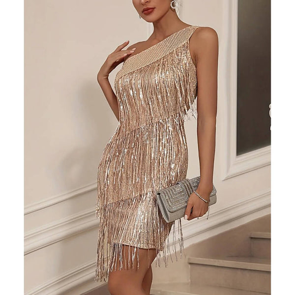 Sugar & Lace Womens Sequin Slant Shoulder Dress - SL6127204-P6016 Sugar & Lace Womens Sequin Slant Shoulder Dress - SL6127204-P6016