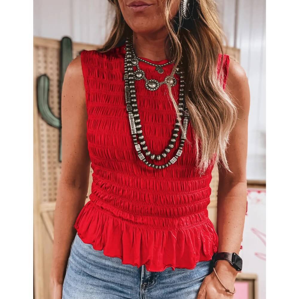 Sugar & Lace Womens Shirred Slim Fit Tank Top Fiery Red - SL25613977-P3