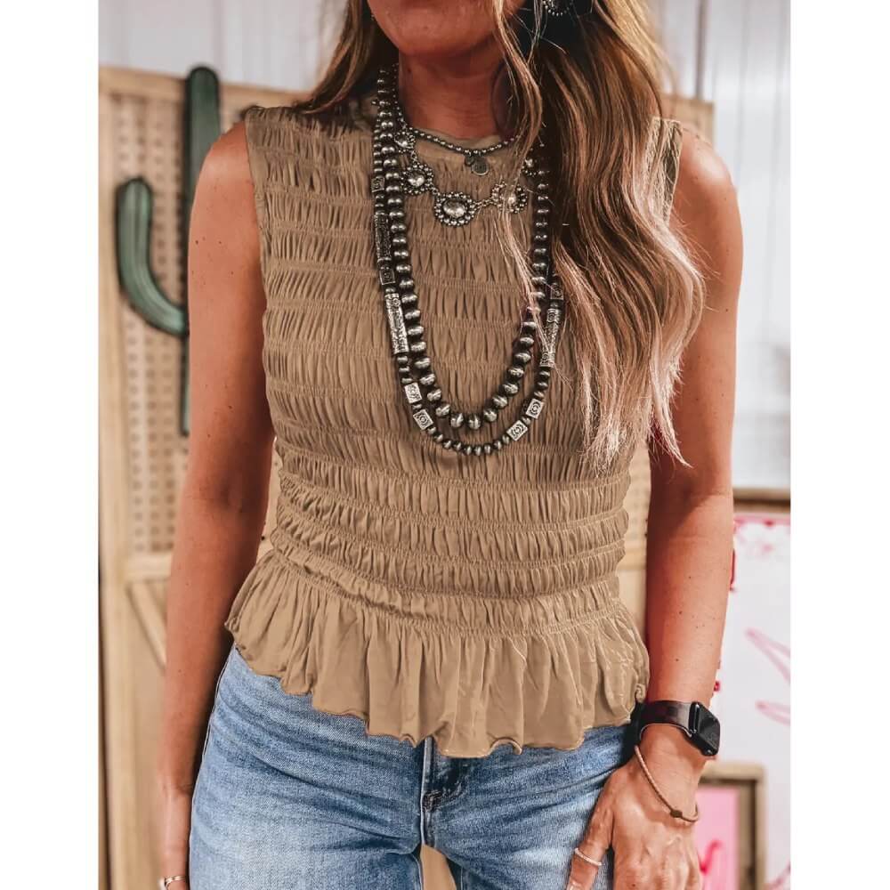 Sugar & Lace Womens Shirred Slim Fit Tank Top Smoke Gray - SL25613977-P7016