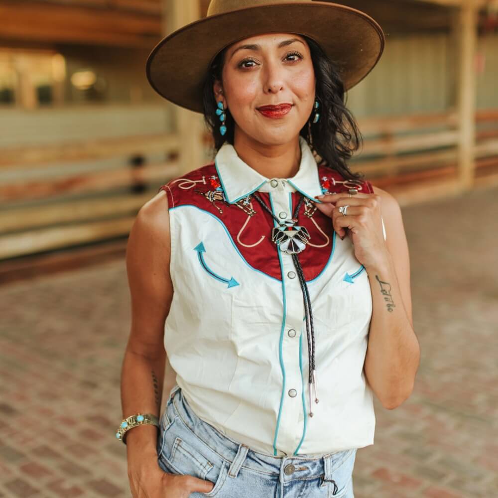 Sugar & Lace Womens Sleeveless Western Shirt Ivory - SLTO1158-IVY