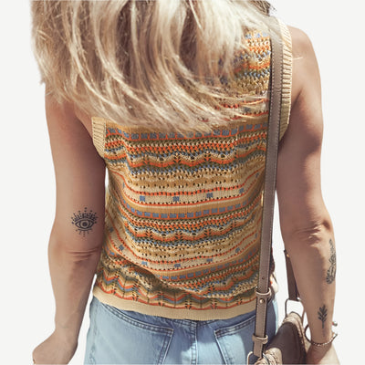 Sugar & Lace Womens Stripe Eyelet Crochet Blouse